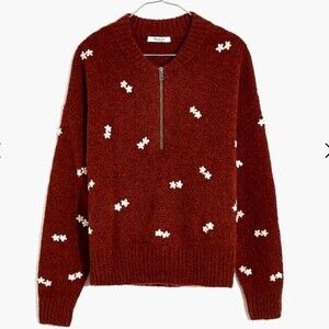 NWOT MADEWELL ENFIELD 1/2 ZIP WOOL ALPACA BLEND EMBROIDERED HEATHER BRICK
